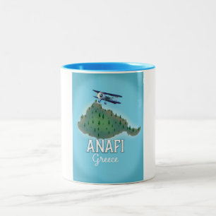 Anafi eiland Griekenland reisposter. Tweekleurige Koffiemok