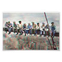 Anaglyph 3D Poster- Lunch atop Skyscraper