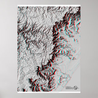 Anaglyph Map - Geopark-gebruik 3D-bril Poster