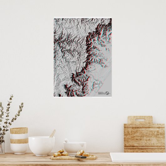 Anaglyph Map - Geopark-gebruik 3D-bril Poster (Keuken)