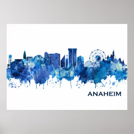 Anaheim California Skyline Blue Poster (Voorkant)
