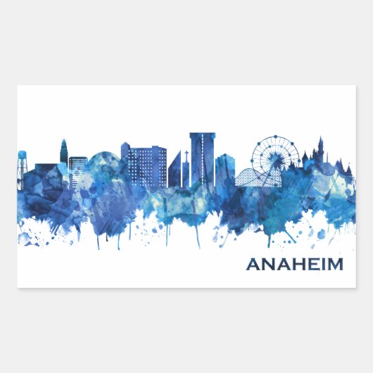 Anaheim California Skyline Blue Rechthoekige Sticker (Voorkant)