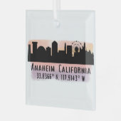Anaheim Skyline Latitude en Longitude Glas Ornament (Voorkant links)
