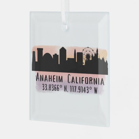 Anaheim Skyline Latitude en Longitude Glas Ornament (Voorkant links)