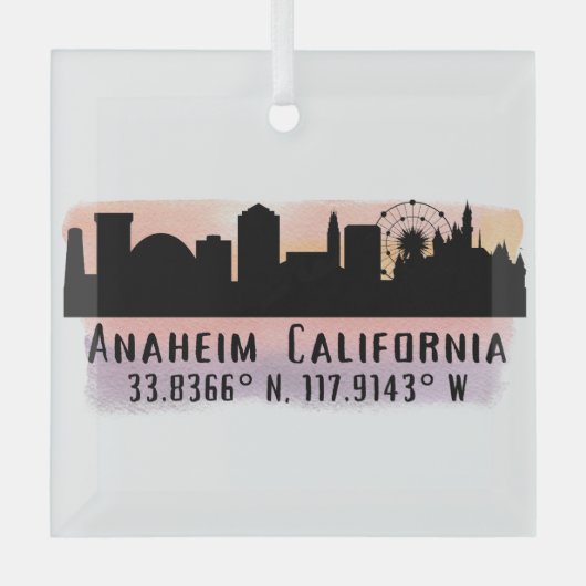 Anaheim Skyline Latitude en Longitude Glas Ornament (Voorkant)