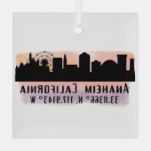 Anaheim Skyline Latitude en Longitude Glas Ornament (Achterkant)