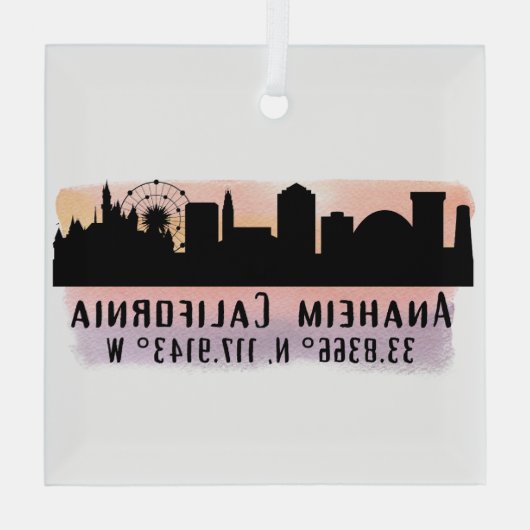Anaheim Skyline Latitude en Longitude Glas Ornament (Achterkant)