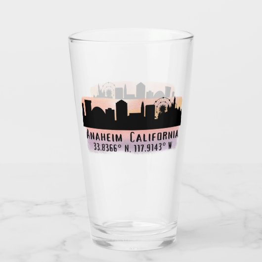 Anaheim Skyline Latitude en Longitude Pint Glass Glas (Achterkant)