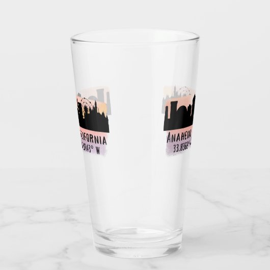 Anaheim Skyline Latitude en Longitude Pint Glass Glas (Rechts)