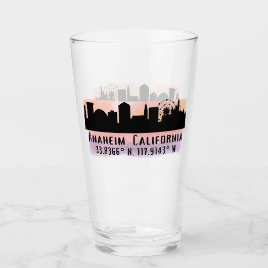 Anaheim Skyline Latitude en Longitude Pint Glass Glas (Voorkant)