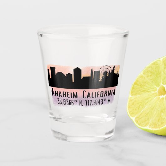 Anaheim Skyline Latitude en Longitude Shot Glas (Voorkant)