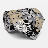 Anahola Bay Hawaiian Abstract Floral Black Stropdas (Opgerold)