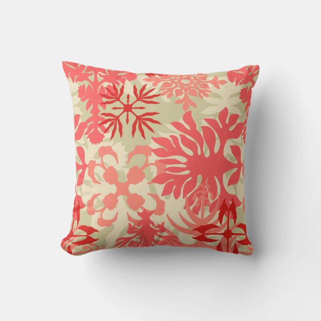 Anahola Bay Hawaiian Abstract Floral Coral Kussen (Voorkant)