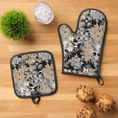 Anahola Bay Hawaiian Abstract Floral neutraal Ovenwant & Pannenlap Set (Top down)