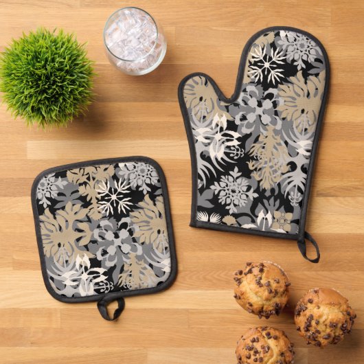 Anahola Bay Hawaiian Abstract Floral neutraal Ovenwant & Pannenlap Set (Top down)