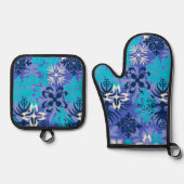 Anahola Bay Hawaiian Abstracte Bloemen Paarse Ovenwant & Pannenlap Set (Voorkant)