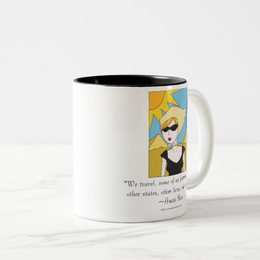 Anaïs Nin Travel Quote Tweekleurige Koffiemok (Voorkant rechts)