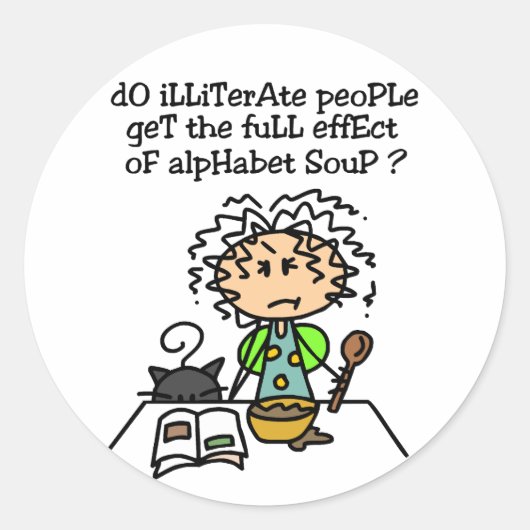 Analfabeet volk Humor Ronde Sticker (Voorkant)