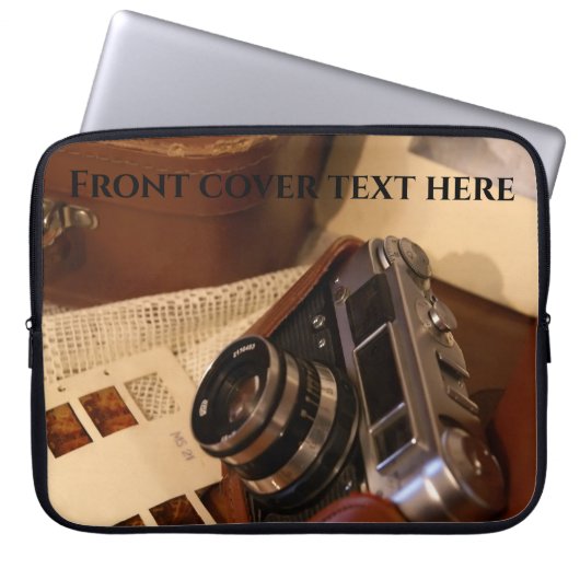 analoge camera in leder bruin hoesje laptop sleeve (Voorkant)