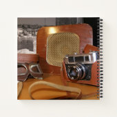  analoge camera in leder bruin hoesje notitieboek (Achterkant)