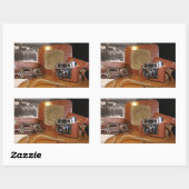  analoge camera in leder bruin hoesje rechthoekige sticker (Vel)