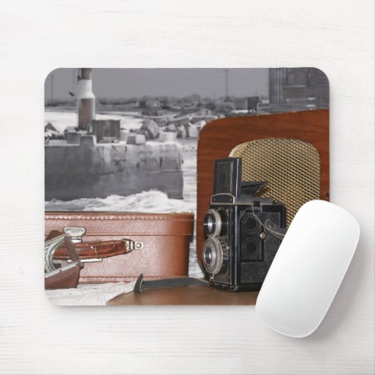 analoge camera-recorder en retro-radio muismat (Met muis)