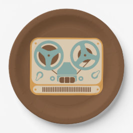 Analoge vormgeving van taperecorder weergeven papieren bordje