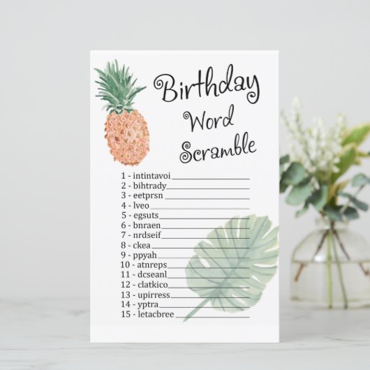 anananas BIRTHDAY WORD SCRAMBLE Game (Staand voorkant)