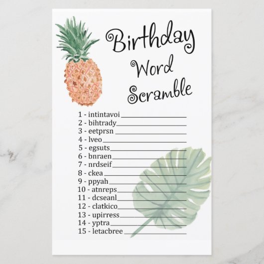 anananas BIRTHDAY WORD SCRAMBLE Game (Voorkant)