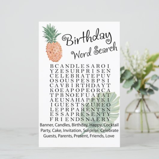 anananas Birthday word search game (Staand voorkant)