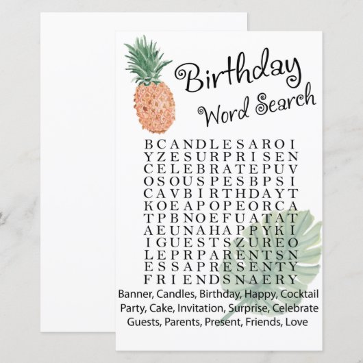 anananas Birthday word search game (Voorkant / Achterkant)