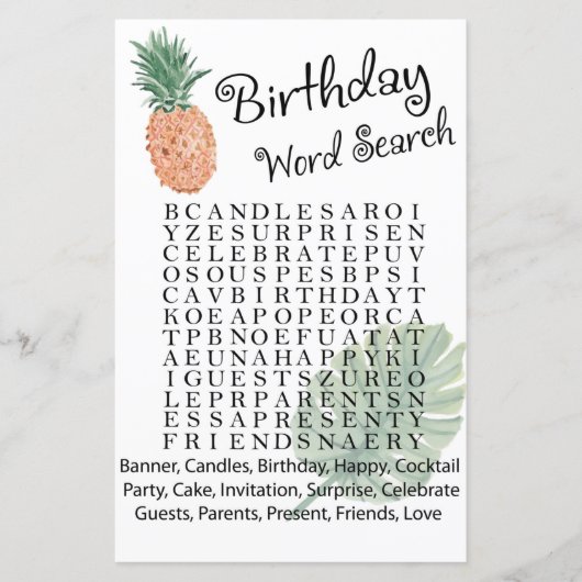 anananas Birthday word search game (Voorkant)