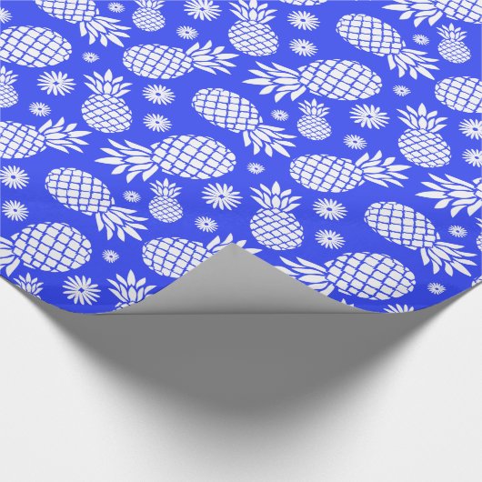 anananas en appelwijn, blauw, wit gepatterd omhuls cadeaupapier (Hoek)