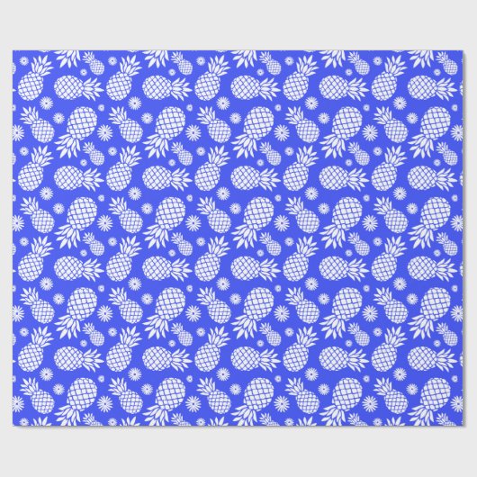 anananas en appelwijn, blauw, wit gepatterd omhuls cadeaupapier (Vlak)
