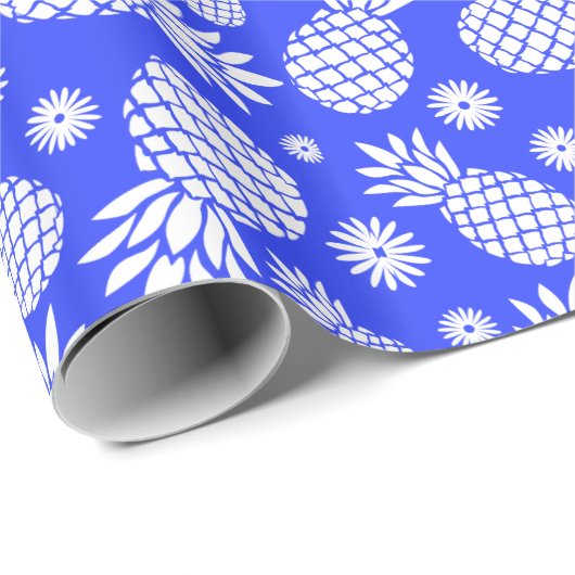 anananas en appelwijn, blauw, wit gepatterd omhuls cadeaupapier (Rol Hoek)