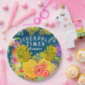 Anananas Floral Turquoise Papieren Bordje (Feest)