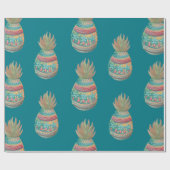 anananas kerstmanwrapping Aqua Cadeaupapier (Vlak)