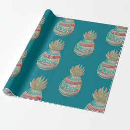 anananas kerstmanwrapping Aqua Cadeaupapier