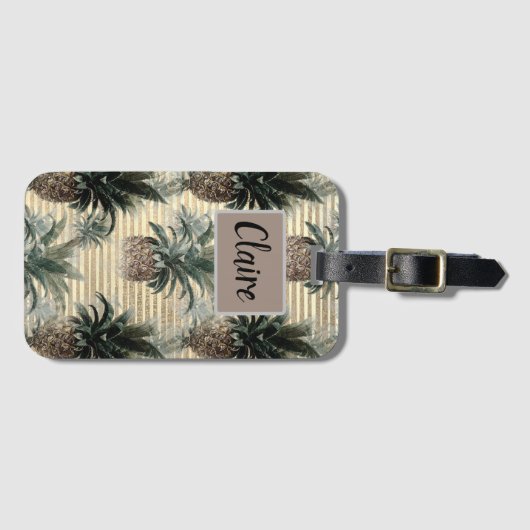  anananas op goudolie gestreept bagagelabel (Voorkant (horizontaal))