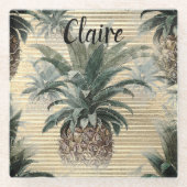  anananas op goudolie gestreept glazen onderzetter (Voorkant)