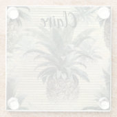  anananas op goudolie gestreept glazen onderzetter (Achterkant)