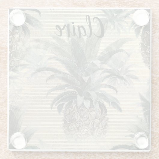  anananas op goudolie gestreept glazen onderzetter (Achterkant)