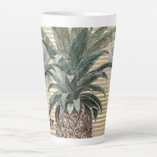  anananas op goudolie gestreept latte mok (Voorkant)