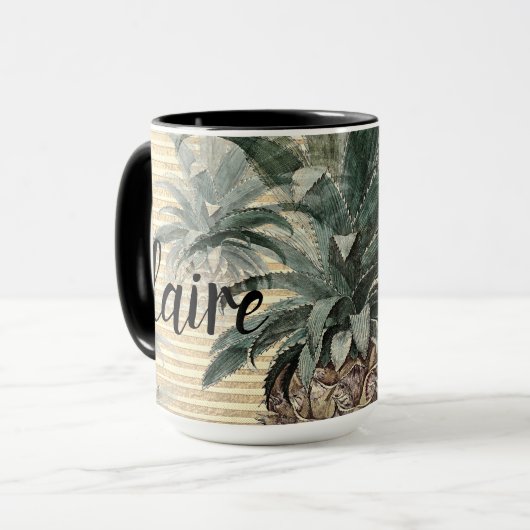  anananas op goudolie gestreept mok (Voorkant links)