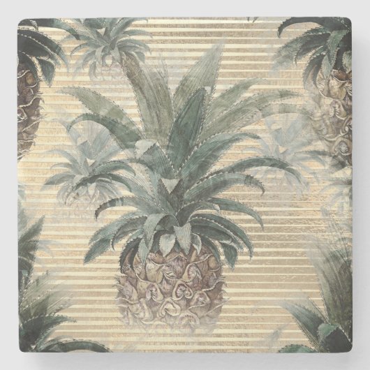  anananas op goudolie gestreept stenen onderzetter (Voorkant)