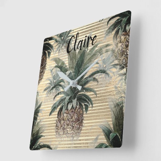 anananas op goudolie gestreept vierkante klok (Hoek)