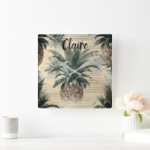  anananas op goudolie gestreept vierkante klok (Huis)