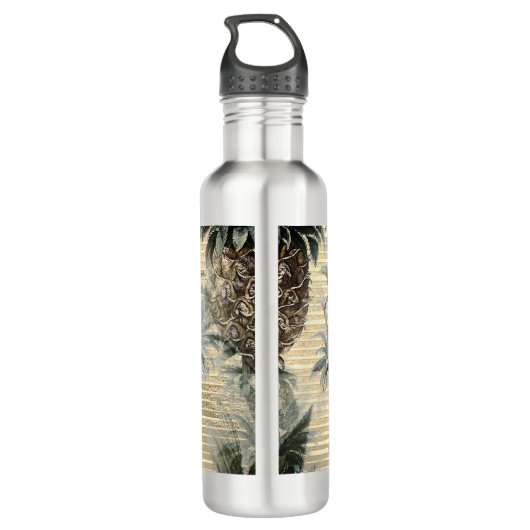 anananas op goudolie gestreept waterfles (Achterkant)
