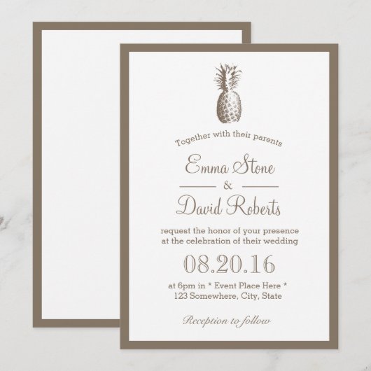 anananas Simple Border Wedding Kaart (Voorkant / Achterkant)