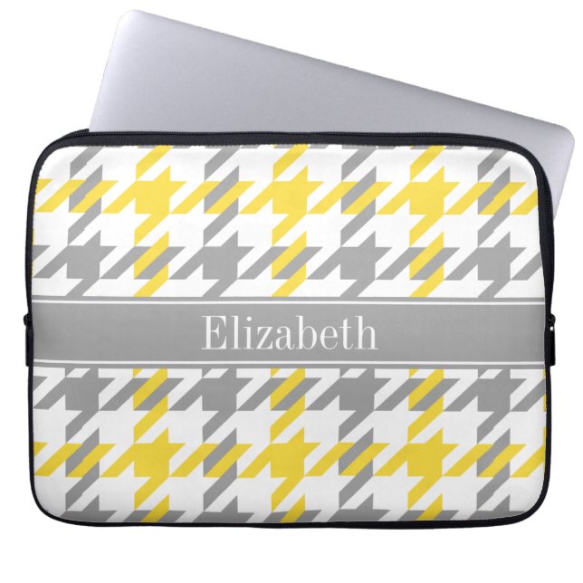 anananas Wht Dk Gray Houndstooth Name Monogram Laptop Sleeve (Voorkant)